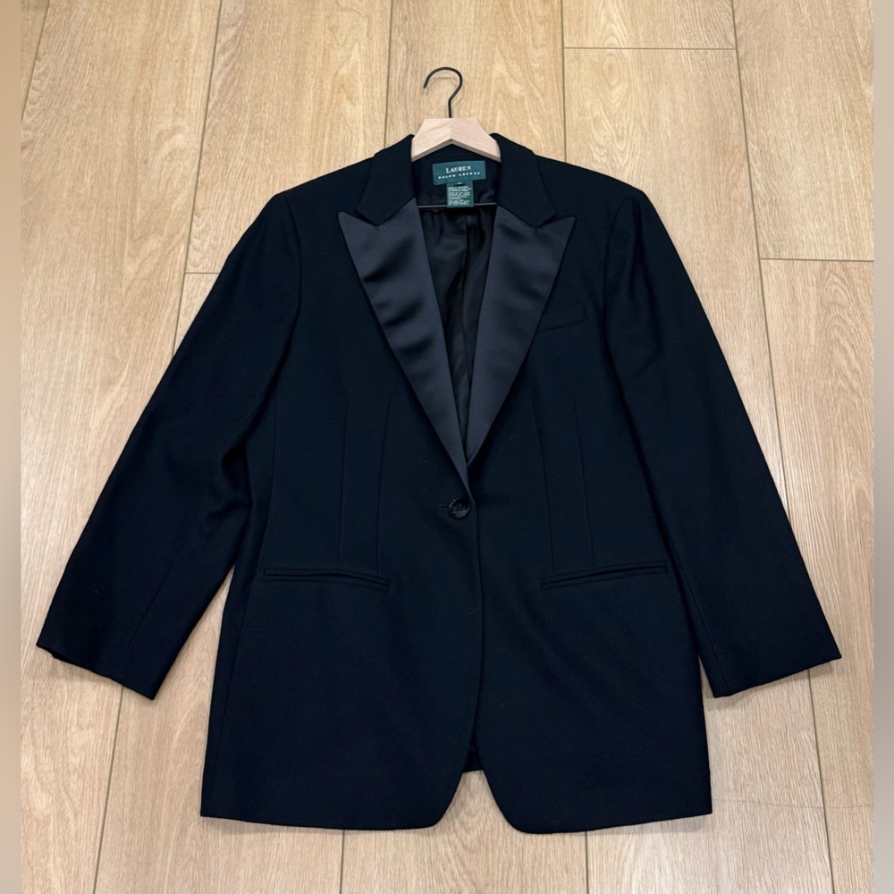 Lauren Ralph Lauren Wool Tuxedo Blazer Black Satin Lapel 14 - Picture 4 of 10